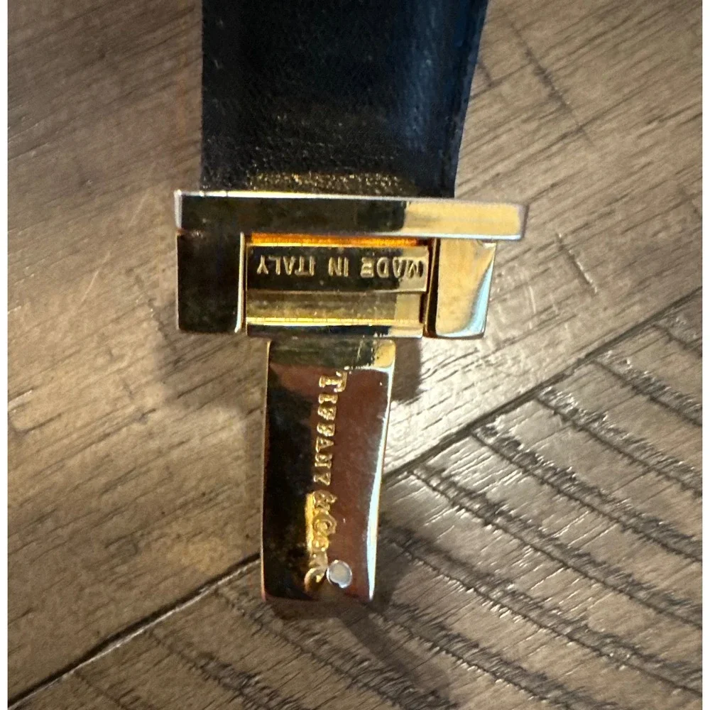 Vintage Tiffany & Co. Red Leather Belt Gold T Logo Buckle Made In Italy Sz S/M